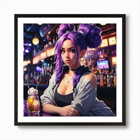 Anime Girl With Purple Hair 1 Art Print