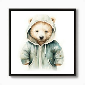 Watercolour Cartoon Polar Bear In A Hoodie 2 Art Print