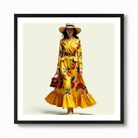 Yellow Floral Dress Affiche