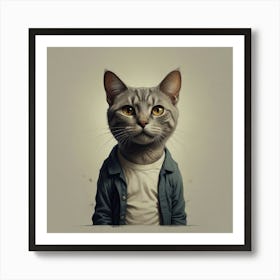 Cat standing like human, wearing t-shirt, smiling, Miyazaki Hayao art style 222112 Art Print