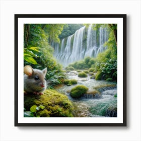 Mouse In A Waterfall 2 Art Print