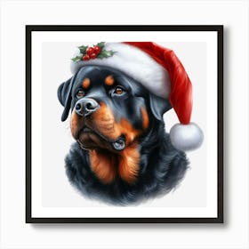 Rottweiler Christmas Hat Poster