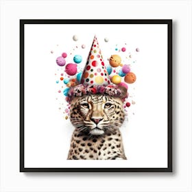 Leopard In A Party Hat 1 Art Print