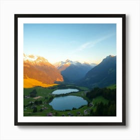 Swiss Alps In Sunrise With Mountain And Lake Art Print