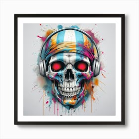 Skull With Headphones Art Print