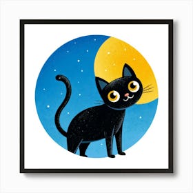 Black Cat In The Moonlight 1 Art Print