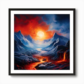 Lava Landscape, A Landscape, Fire And Ice Coexist Representing The Balance Of Facing And Overcoming Adversitie Poster