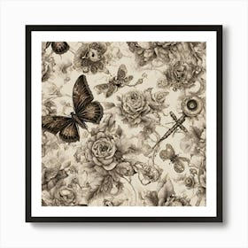 Roses And Butterflies Art Print