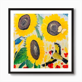 Sunflowers And Birds Art Print