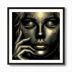 Woman in Black and Gold Painting: Elegant Portrait Artwork Art Print