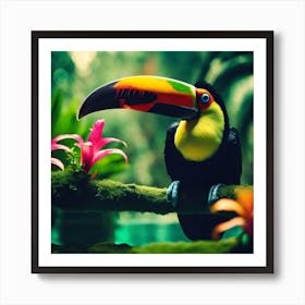 Orange Billed Toucan Perched above the Jungle Lagoon Art Print