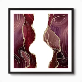 Burgundy & Gold Glitter Agate Texture 06 Art Print