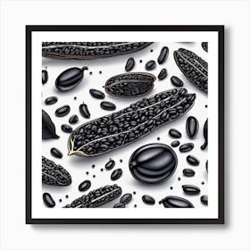 Black Beans And Seeds Seamless Pattern Art Print