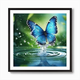 Blue Butterfly Splashing Water Art Print