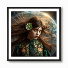 Girl With Flowers In Her Hair Art Print