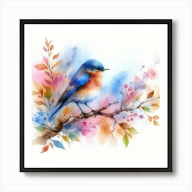 Blue Bird Watercolor Painting Art Print