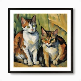 Two Cats Modern Art Cezanne Inspired 3 Art Print