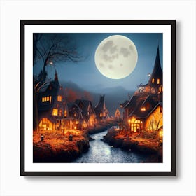 Spooky Village At Night Art Print