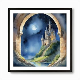 Watercolor Painting Of A Mystic Castle At A Lost Place 0 Art Print