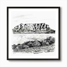 A Table Mountain In Cape Town Hand Drawn Sketch Art Print