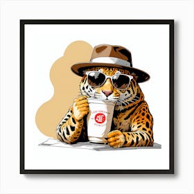 Tiger Drinking Coffee Art Print