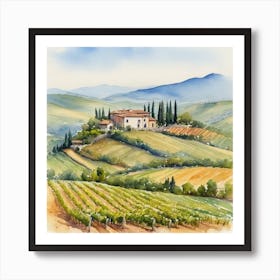 Watercolor Landscape Of Tuscany Art Print