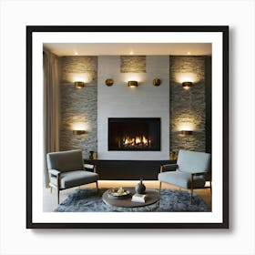 Modern Living Room With Fireplace 28 Art Print