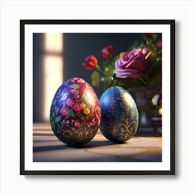 Gold Painted Easter Eggs with Roses Art Print