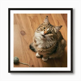 Cat With Yarn Art Print