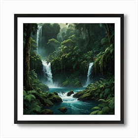 Waterfall In The Jungle 13 Art Print