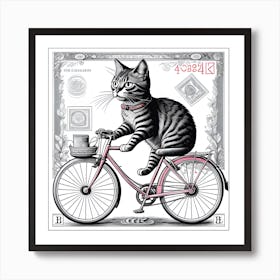 Cat On Bike Vintage Art Series Art Print