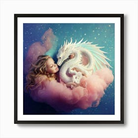 Firefly Sleeping, Winged, Baby Dragon, Mother, Cloud, Powdered Candy Dust, Swirling, Vivid Colors, P (1) Art Print