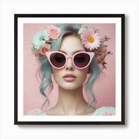 Beautiful Woman In Pink Sunglasses Art Print