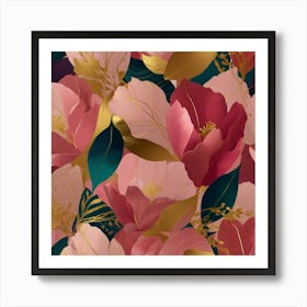 Pink Floral Wallpaper Art Print