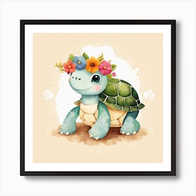 Floral Baby Turtle Nursery Illustration (26) Art Print