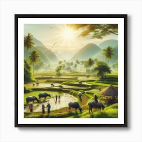 Sunrise Over Rice Fields In Vietnam Art Print