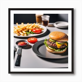 Hamburger And Fries 4 Art Print