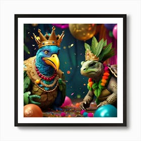 The King Of The Birds Scolding Tortoise With A Firm But Fair Expression In The Party (4) Art Print