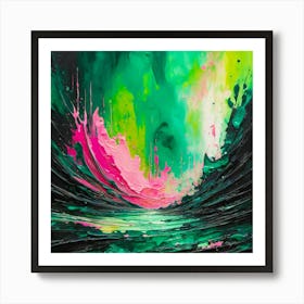 Abstract Landscape Pink Green Painting Art Print