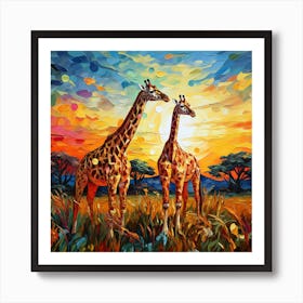 Giraffes At Sunset 15 Art Print