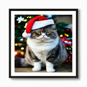 Christmas Cat In Santa Hat Art Print