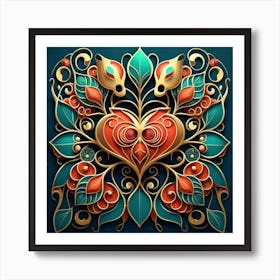 Abstract art of exotic flowers with vibrant abstract hearts in their designs, hearts, 14 Art Print