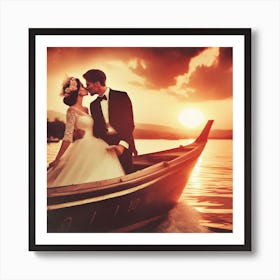 Bride And Groom On A Boat Art Print
