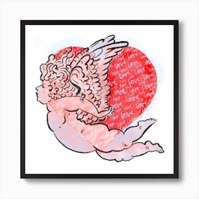 Red Cupid Square Art Print