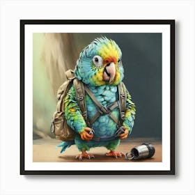 Parrot With Backpack 3 Art Print