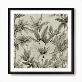 Black And White Floral Wallpaper Art Print