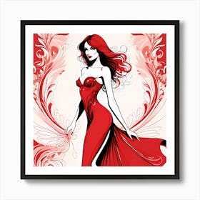 Woman In Red Dress Illustration Art Print