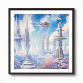 AI Aqua Lumina: Futuristic Utopia Art Print