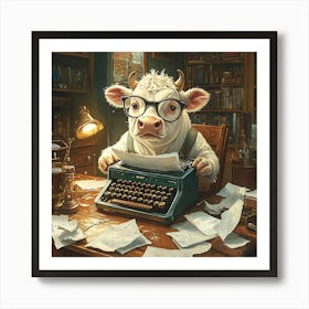 Funny Cow Writer Vintage 2 Art Print