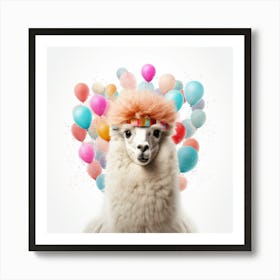 Birthday Llama With Balloons Art Print